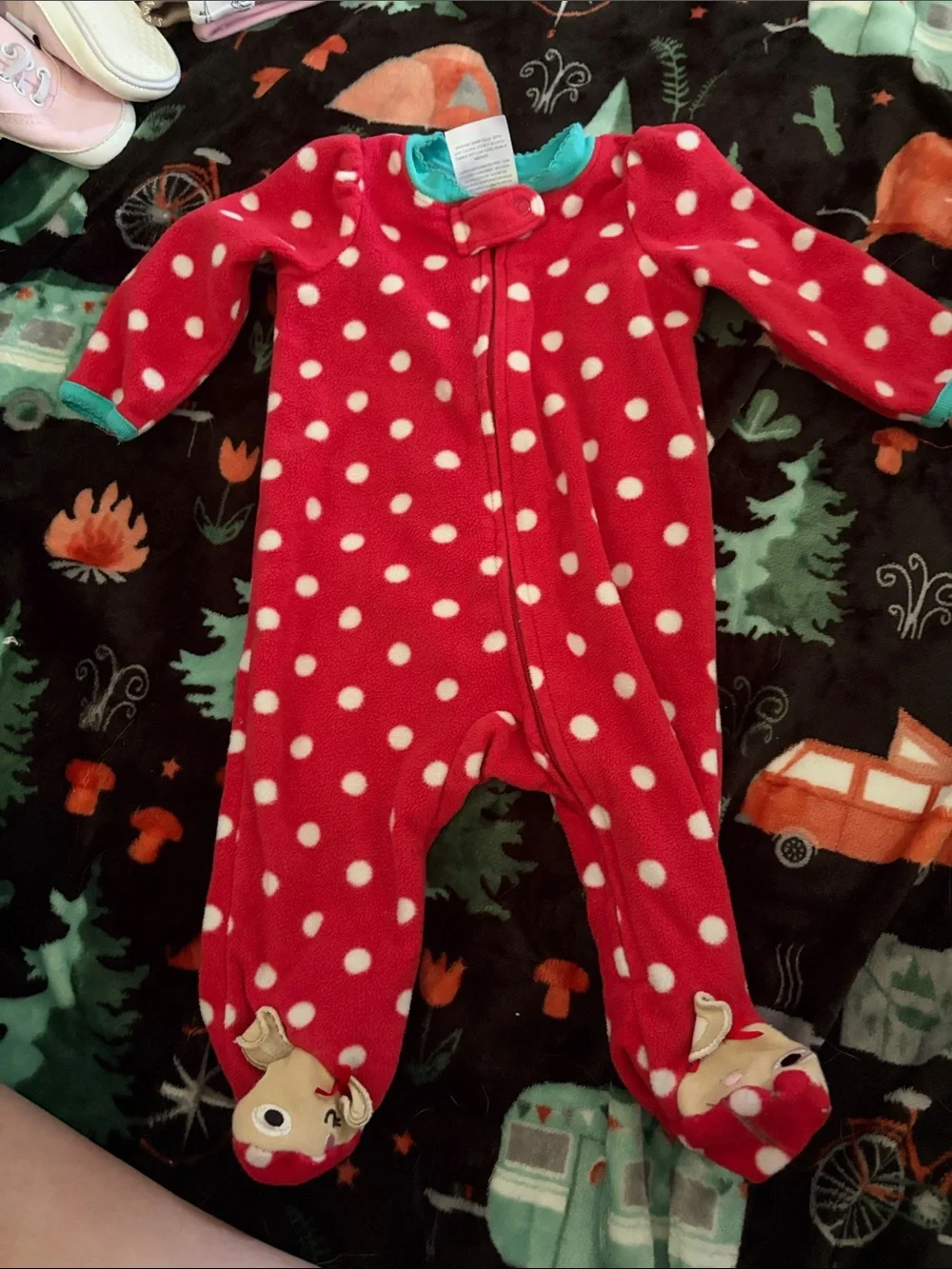 Unbranded Kids Red Polka Dot and Cream Floral One-Piece Pajama Set